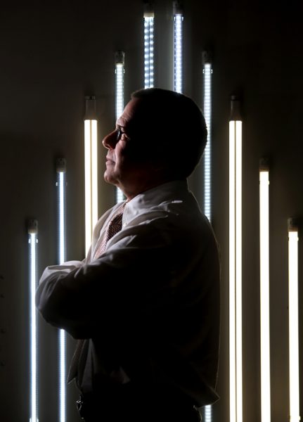 Teslights Sales Director Marc Kelley with LED tubes, Wednesday March 2, 2016. Teslights a year-old Santa Rosa LED lighting company has a manufacturing plant in China and has recently received approval for a PG&E rebate program for business customers.(Kent Porter / Press Democrat) 2016