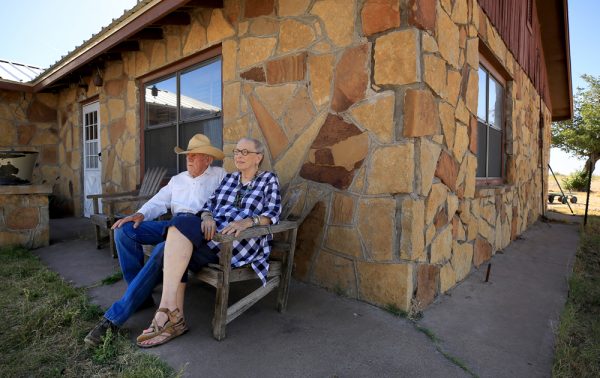 Peggy and Bob Walker enjoy a mild west Texas day, May 19, 2017 in Saragosa, 30 years after a tornado demolished their home. (© Kent Porter) 